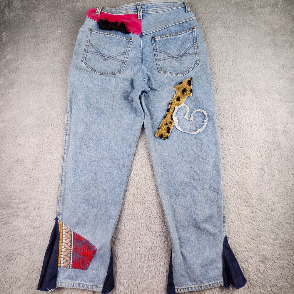 Vtg 80s Triangle Aquarius Rising Jeans Mixed Media Patchwork Flare Retro 30x28 - Picture 9 of 16